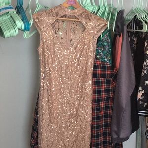 Cream Sequence Prom Dress.